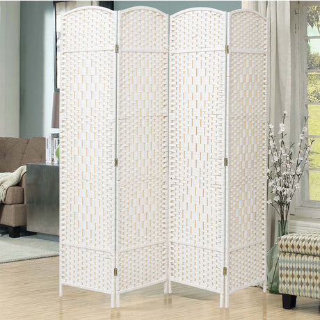White Solid Weave Wicker Wood Room Divider 4 Panel