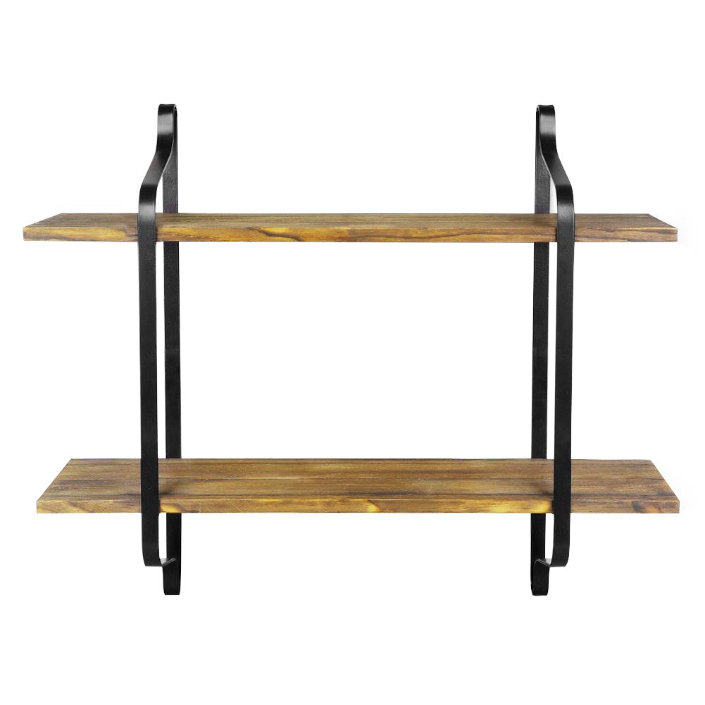 2 Tier Wall Mounted Metal Frame Wood Storage Shelf