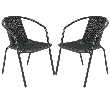 Outdoor Patio Metal Coffee Wicker Dining Chairs Set of 2 Black