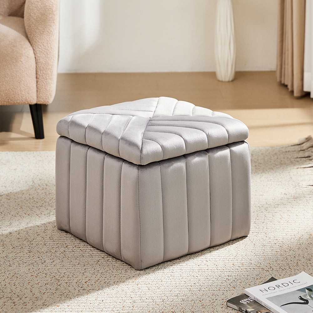 Upholstered Velvet Storage Ottoman Footstool,Grey