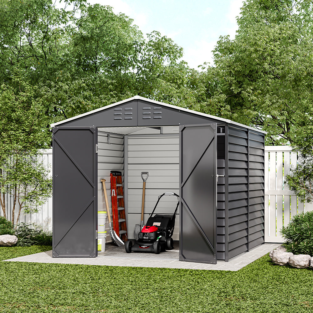 Charcoal Steel Tool Shed with Front Windows