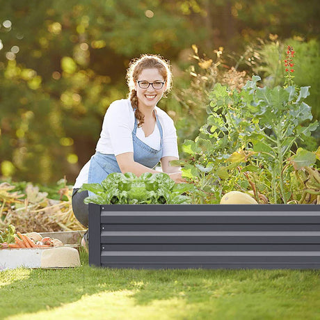 Grey 120cm W Galvanized Steel Raised Garden Bed Planter Box