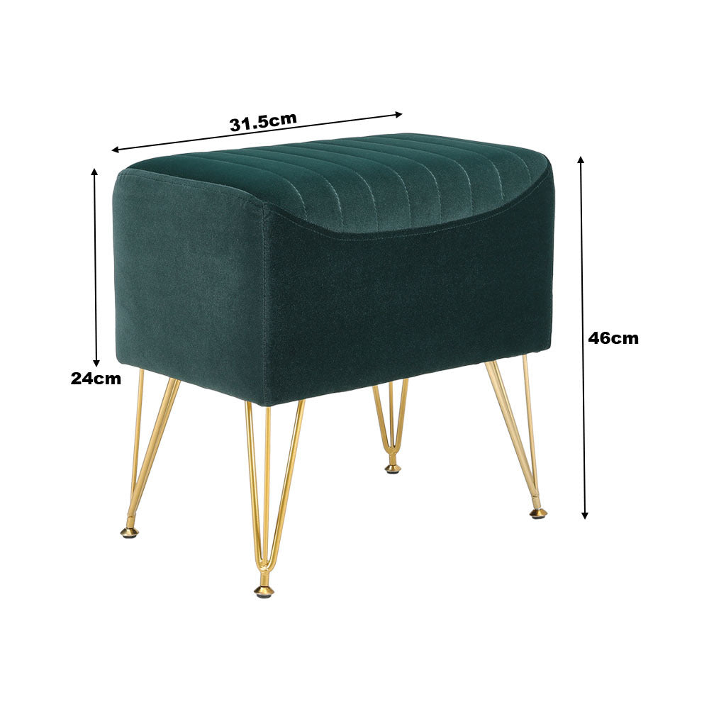 Green Soft Channel Velvet Stool with Gold Legs