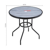 Round Garden Tempered Glass Wood Grain Coffee Table with Four chairs