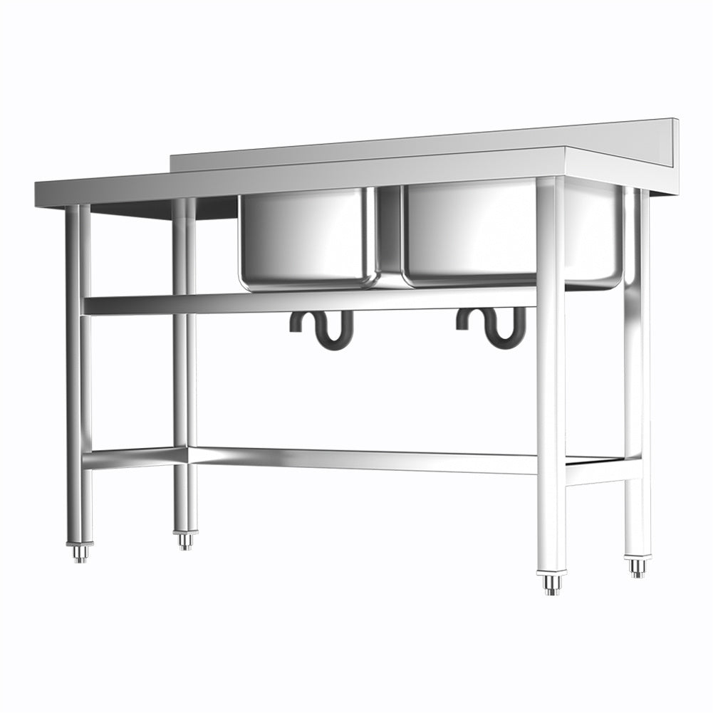 Stainless Steel Commercial Double Kitchen Sink with Bowl Side Platform