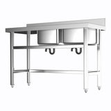 Stainless Steel Commercial Double Kitchen Sink with Bowl Side Platform