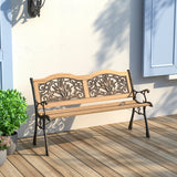 Steel Wood 2 Seater Garden Patio Bench Double Unique Metal Backrest