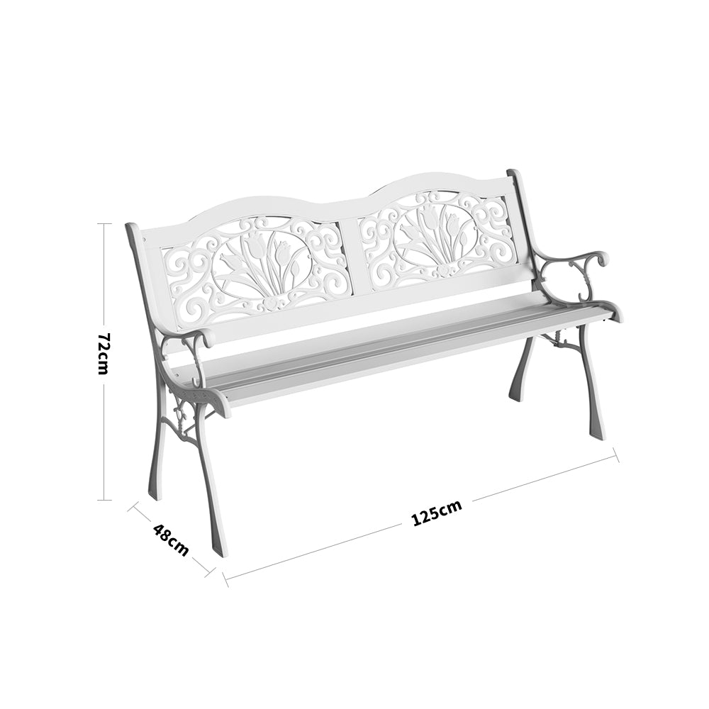 Steel Wood 2 Seater Garden Patio Bench Double Unique Metal Backrest