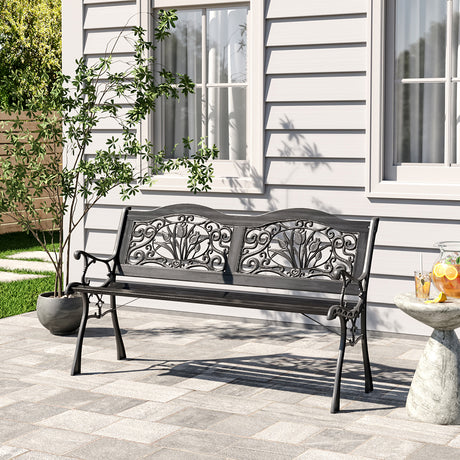 Black Metal Frame Wood Garden Bench