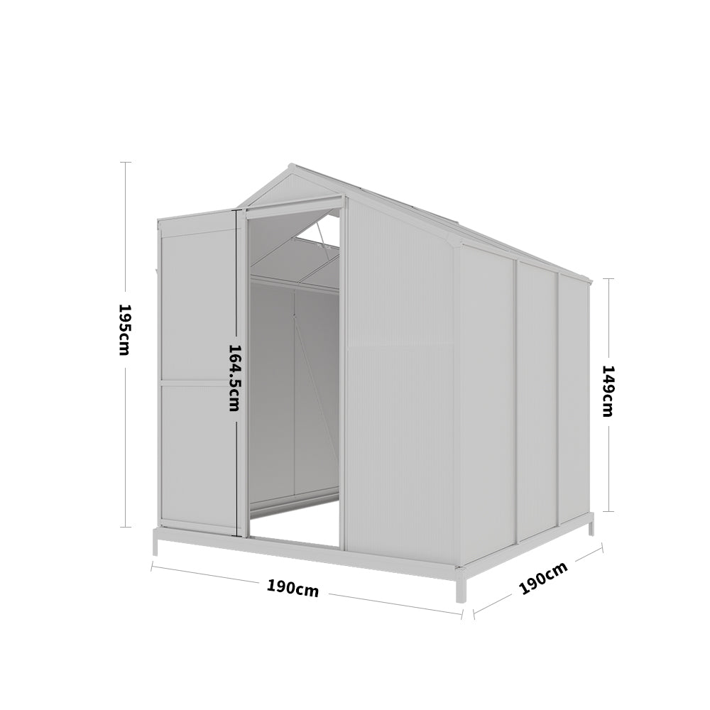 6ft x 6ft Garden  Greenhouse Aluminium Polycarbonate Green Plant Housing With Base