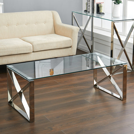 Modern Rectangle Tempered Glass Coffee Table with Chrome Base 120x60CM