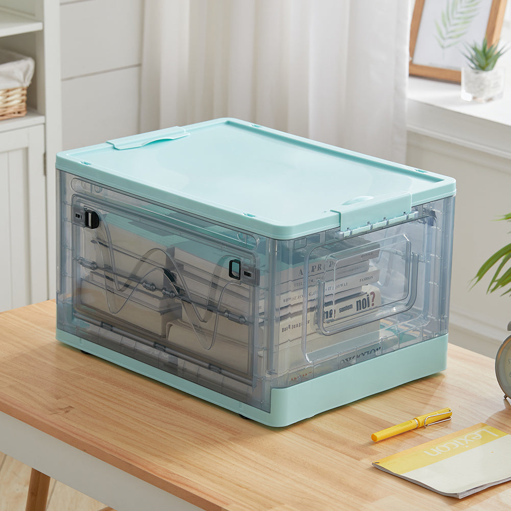 Blue Transparent Folding Plastic Storage Box with Wheels