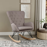 Grey Modern Upholstered Rocking Chair with Rubberwood Runner