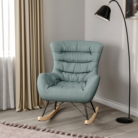 Cyan Wooden Rocking Chair for Living Room Bedroom