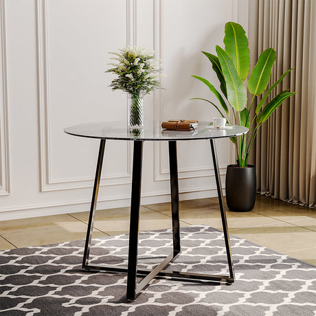 Modern Round Dining Table with Tempered Glass Top
