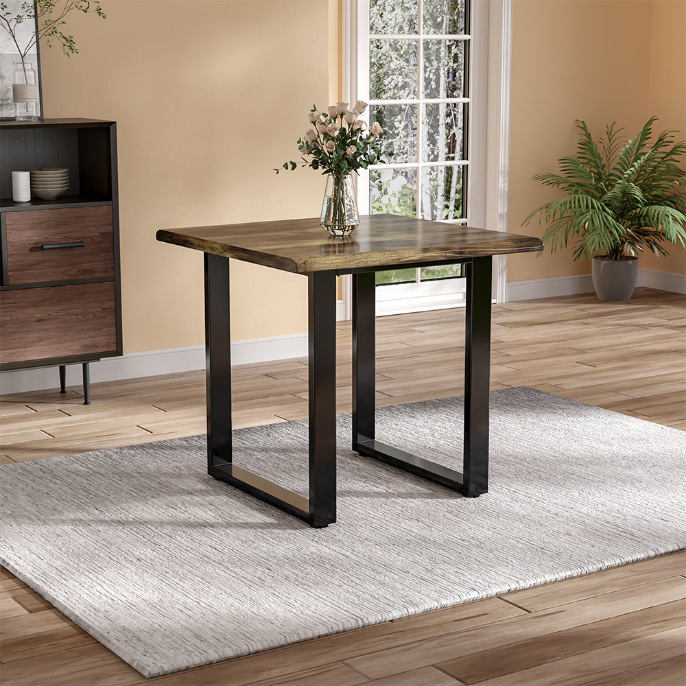 80cm Solid Wood Rectangular Dining Table with Metal Legs