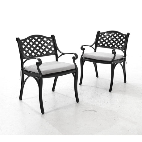 Outdoor 2PCS Black Cast Aluminium Garden Dining Chairs With Cushion