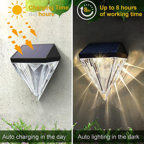 4pcs Diamond Solar LED Wall Light Outdoor Decorative Lamp