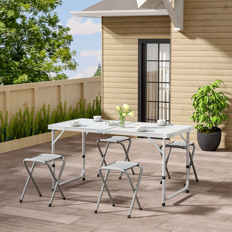 White Foldable Portable Picnic Table with 4 Stools