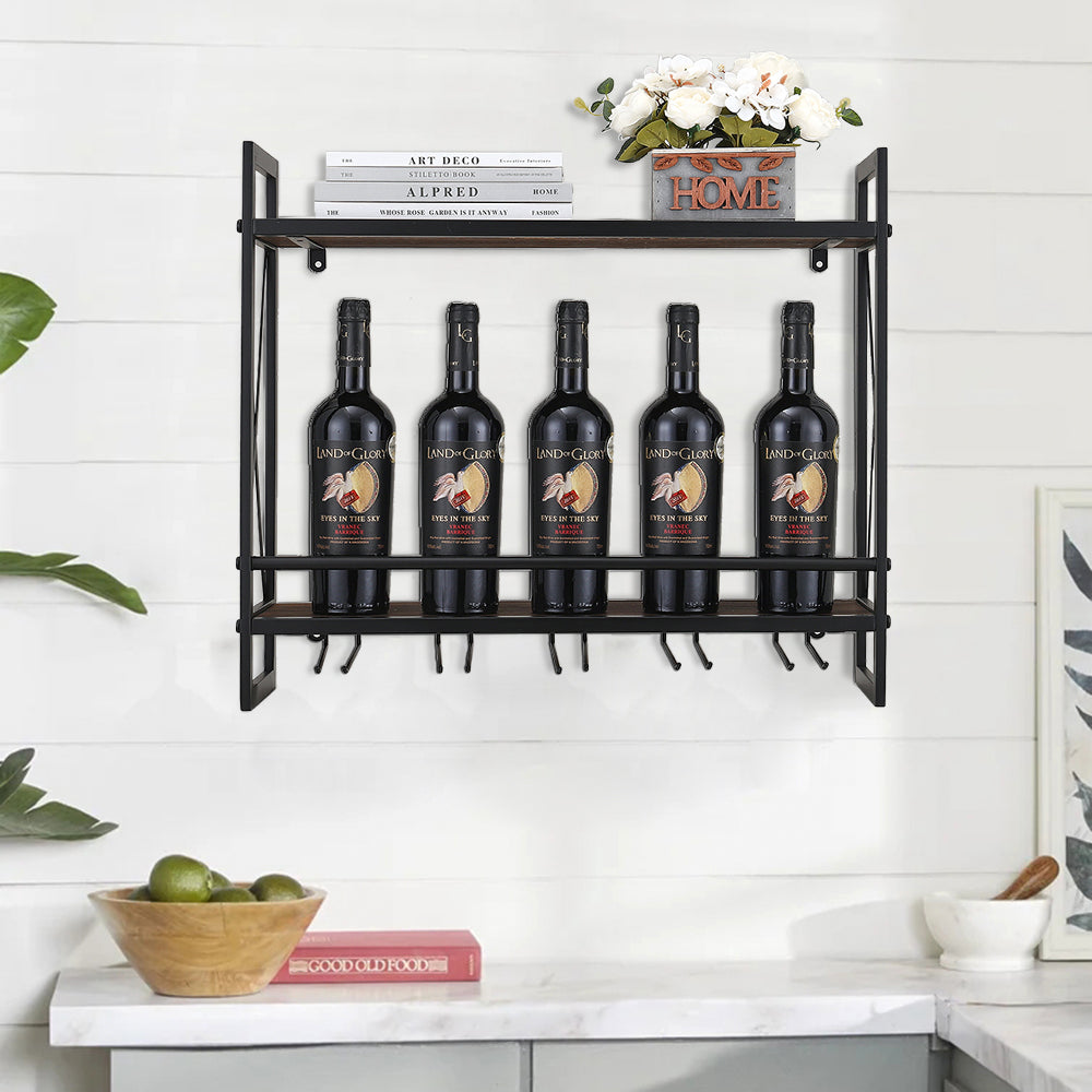 Black Industrial Wine Glass Rack Wall Mounted Wine Shelf