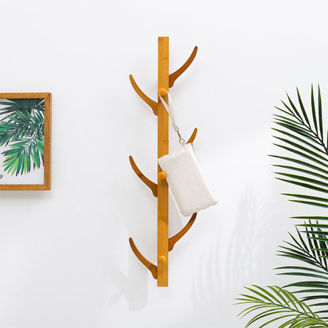 Natural Wood Bamboo Wall Mounted Six Coat Rack