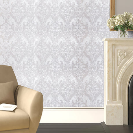 5m Silver Retro Flower Textured PVC Wallpaper Roll