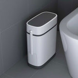 Slim Plastic Trash Can with Built in Toilet Brush