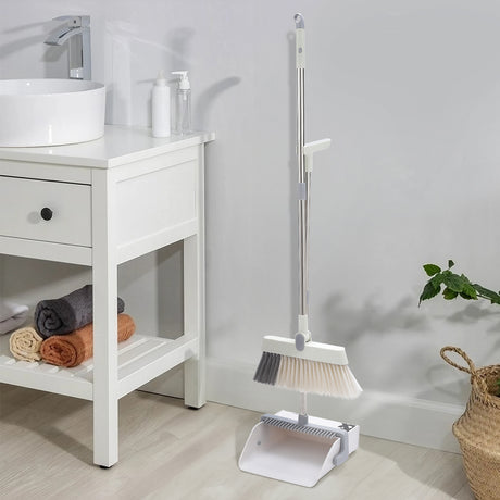 White Rotatable Folding Broom and Dustpan Set