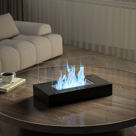 Square Bio Ethanol Tabletop Fireplace Large Base with Flame Guard