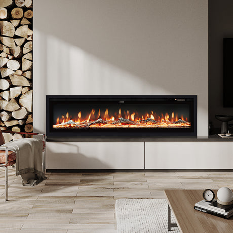 80 Inch Wall Mounted Freestanding Electric Fireplace with Remote 9 Flame Colours