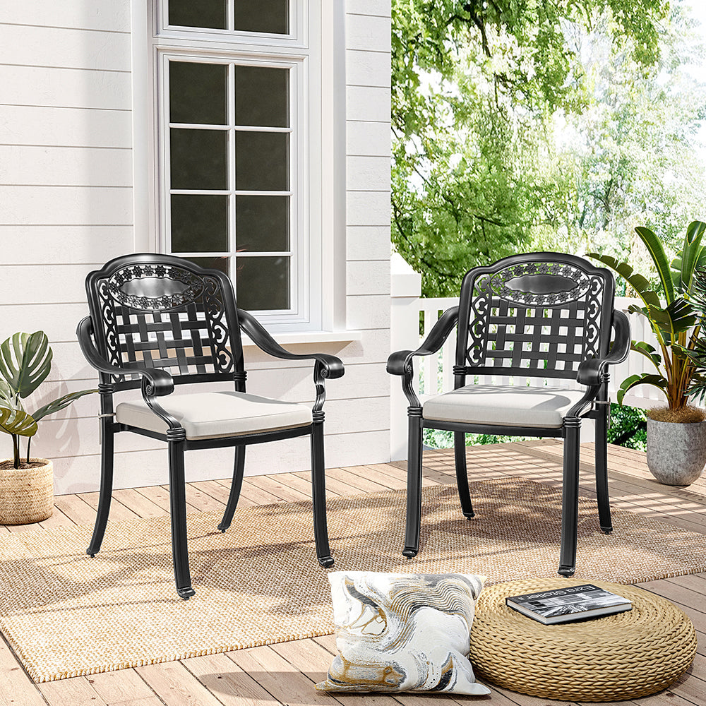 Black Set of 2 Outdoor Dining Chairs with Cushions