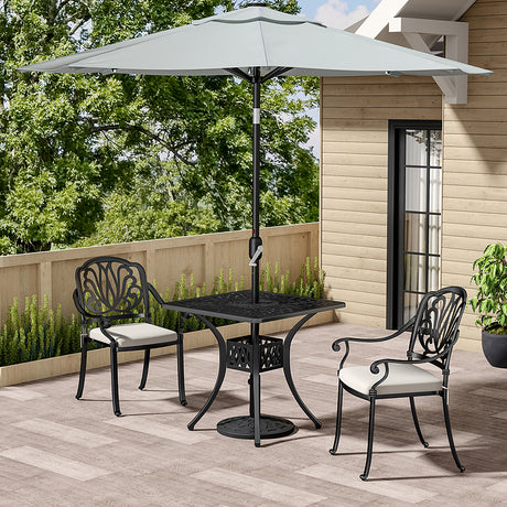 Black Set of 3 Cast Aluminum Outdoor Table and Chair