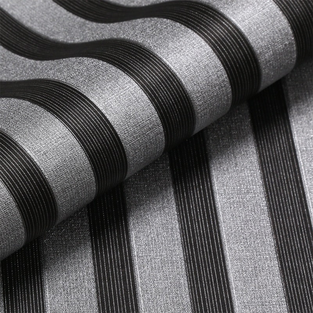 Classic Black and Grey Stripes Prepasted PVC Wallpaper