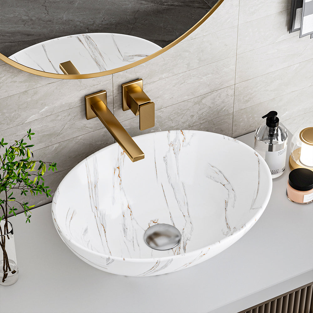 Oval Marble Vessel Bathroom Sink