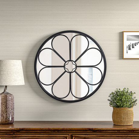 Black 50cm Round Floral Accent Mirror