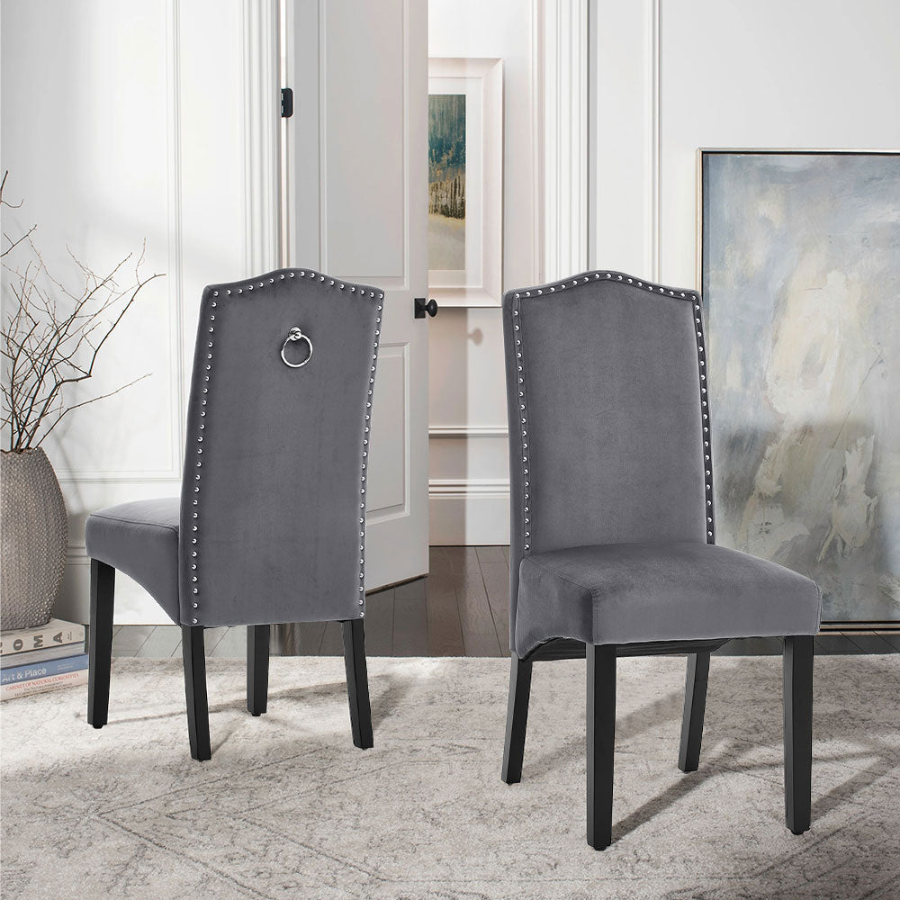 Set of 2 Grey Velvet High Back Dining Chair