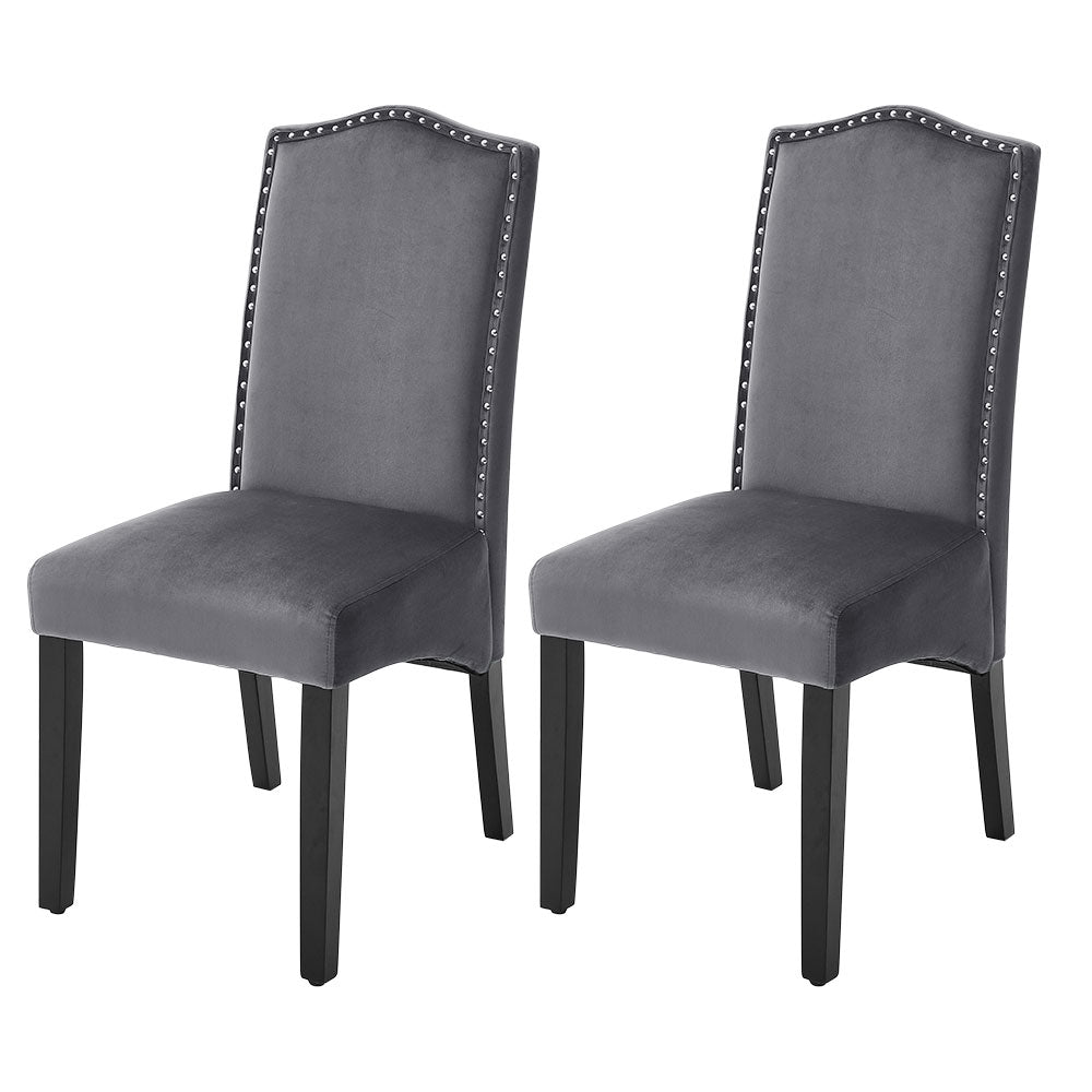 Set of 2 Grey Velvet High Back Dining Chair