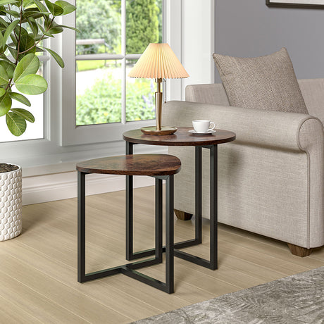 Brown Round and Triangular Nesting Side Table Set