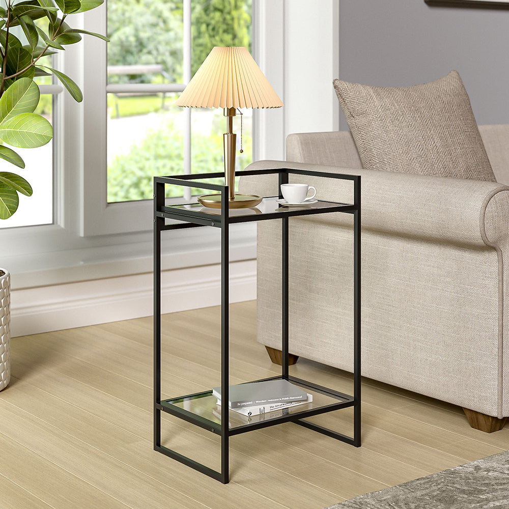 Black Rectangular Tempered Glass Side Table