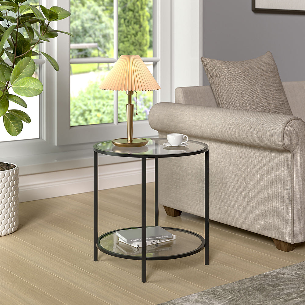 Black Round Tempered Glass Side Table