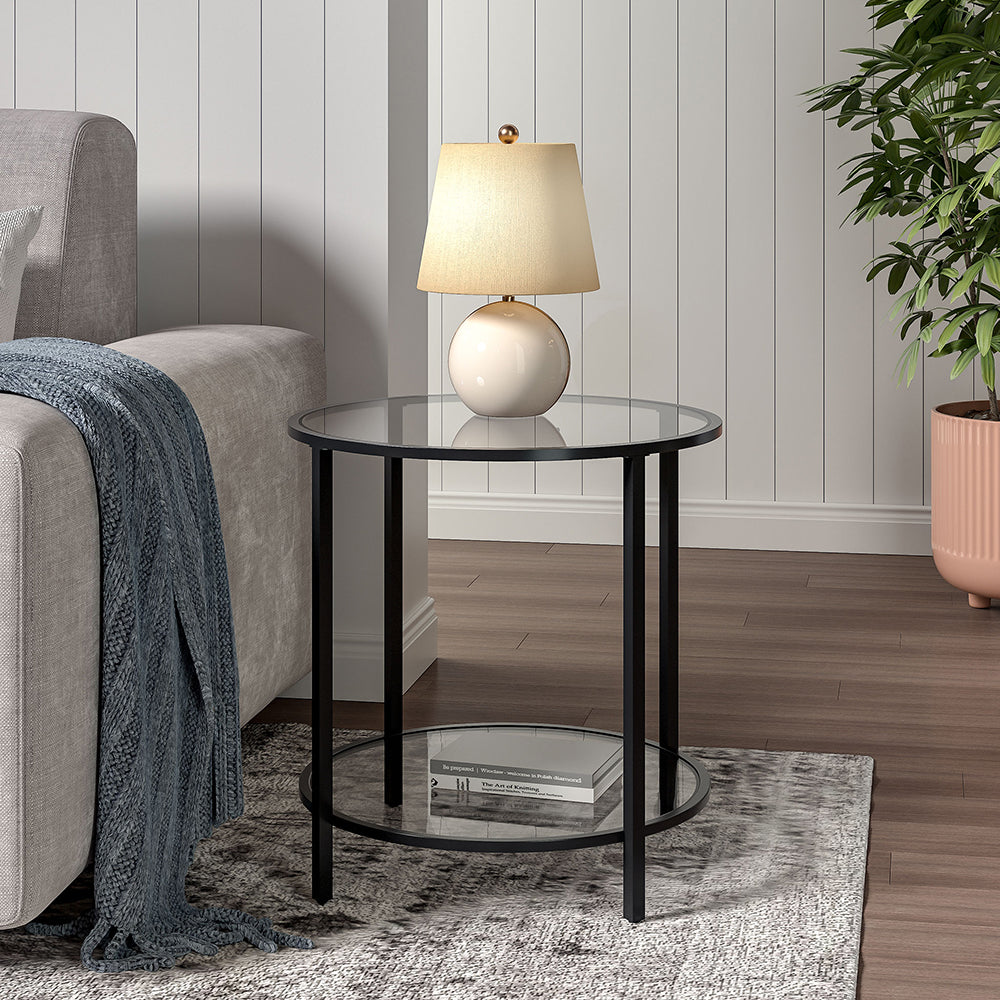 Black Round Tempered Glass Side Table