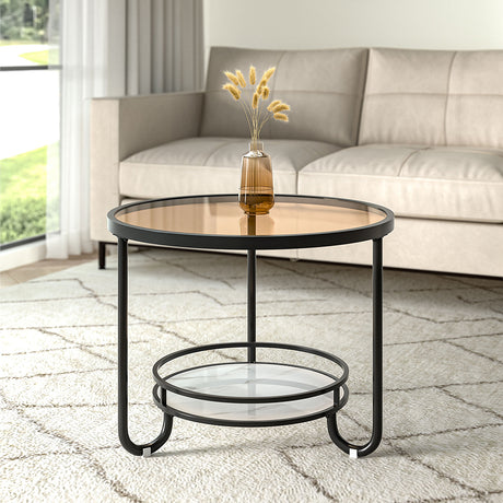 Black 2 Tier Round Glass and Slate Coffee Table
