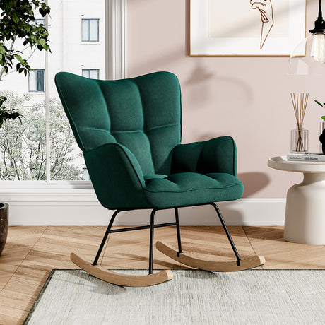 Green Tufted Upholstered Rocking Chair