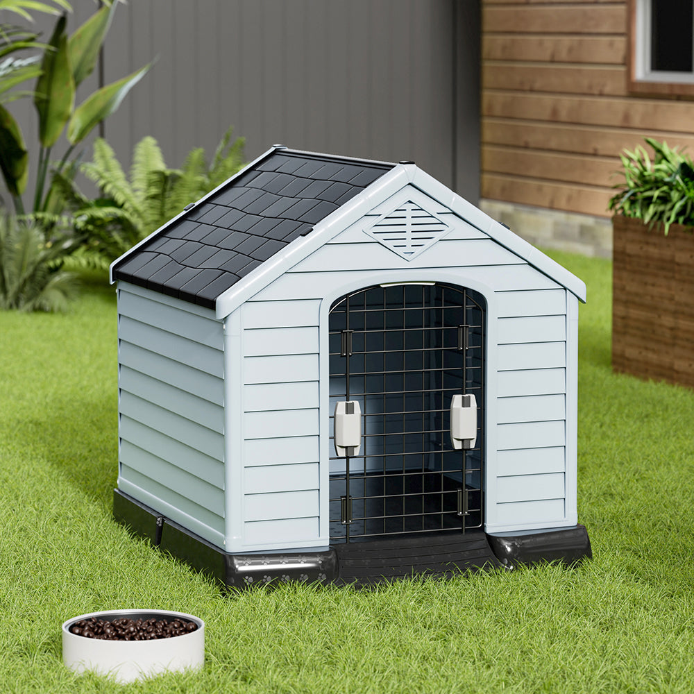 Grey Outdoor Waterproof Dog House with Air Vents and Door