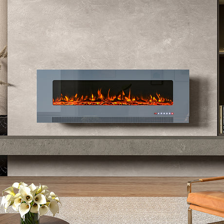 Grey 50 Inch Wall Mounted LED Electric Fireplace with 9 Flame Colours