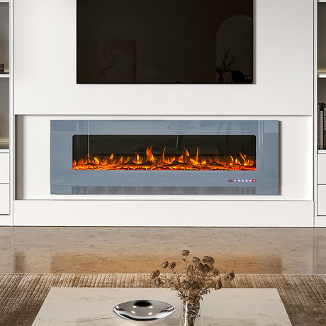 Grey 60 Inch Wall Mounted LED Electric Fireplace with 9 Flame Colours