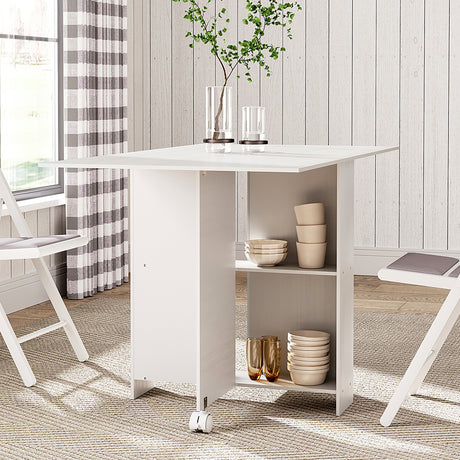 Multifunctional Folding Dining Table for Small Spaces with 2 tier Shelves