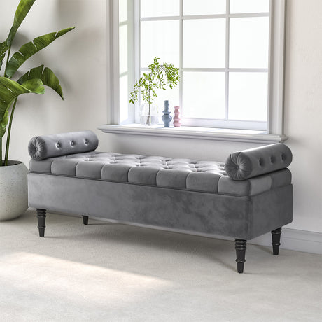Grey Flip Top Storage Bench with Side Arms
