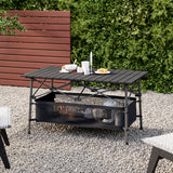 Black Aluminum Roll Top Foldable Camp Table with Mesh Shelf