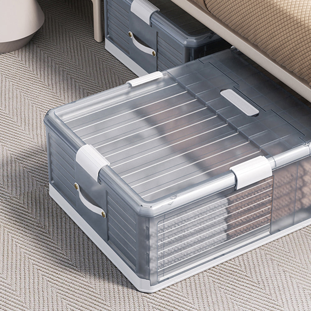 Grey Transparent Plastic Foldable Under Bed Storage Bin with Lid